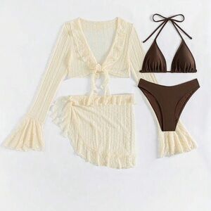 4 piece set. Bikini and bell-sleeve coverup set